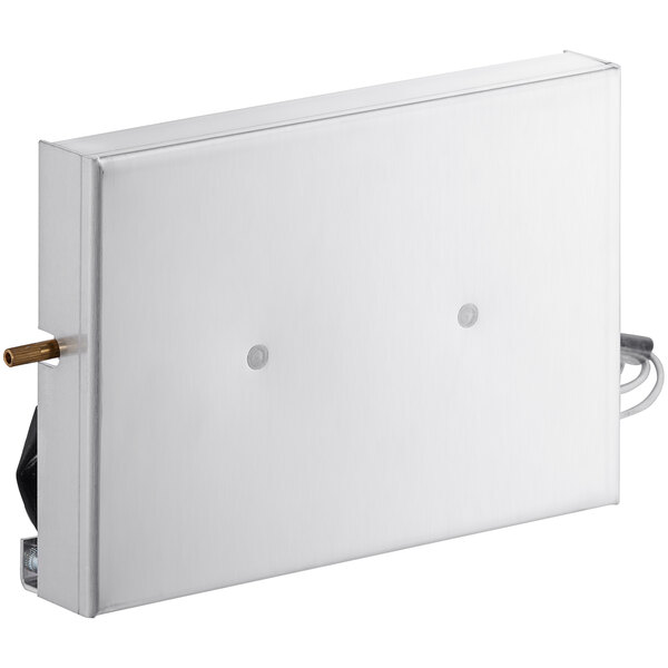 A white rectangular VacPak-It hot plate with black wires.