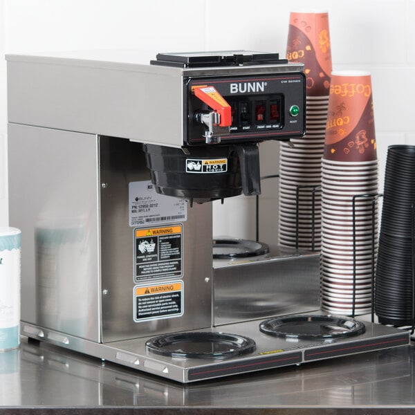 A Bunn automatic coffee brewer on a counter.