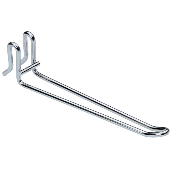 A silver chrome Metro display hanger with hooks.