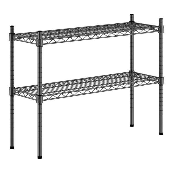A black metal Regency shelf kit with two shelves on 27" posts.