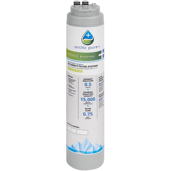 A white cartridge with blue and black text for Manitowoc AR-10000P water filtration systems.