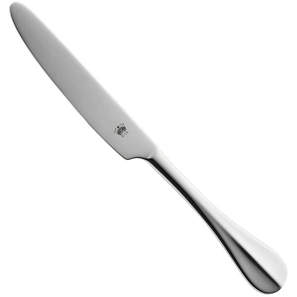 A RAK Porcelain stainless steel dessert knife with a silver handle.