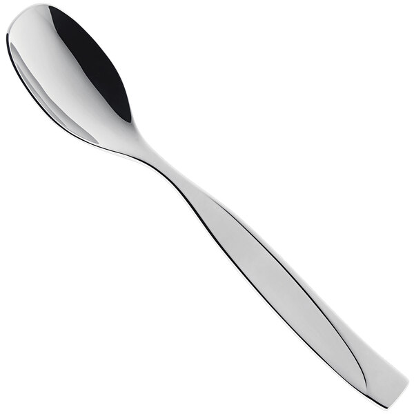 A RAK Porcelain dessert spoon with a silver handle.
