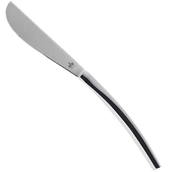 A RAK Porcelain stainless steel dinner knife with a silver handle and black blade.