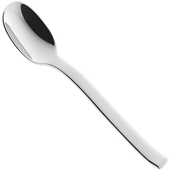A RAK Porcelain demitasse spoon with a white handle and a silver bowl.