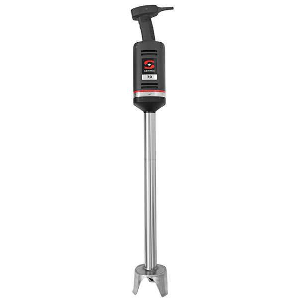 A silver Sammic heavy-duty single speed immersion blender with a black top.