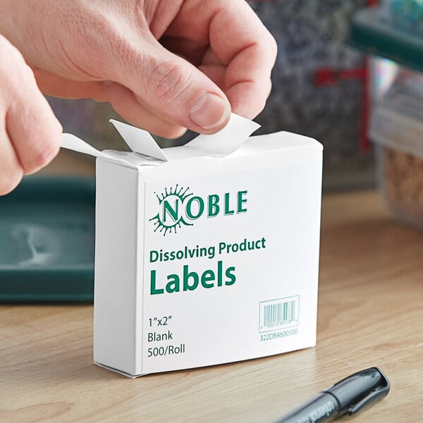Noble Products 1" x 2" Blank Dissolving Product Label with Dispenser Carton - 500/Roll