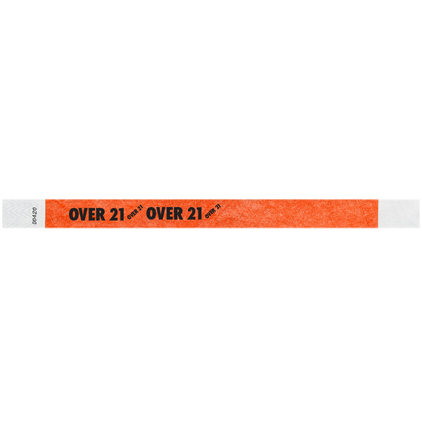 A white Carnival King wristband with the words "OVER 21" in red and black.