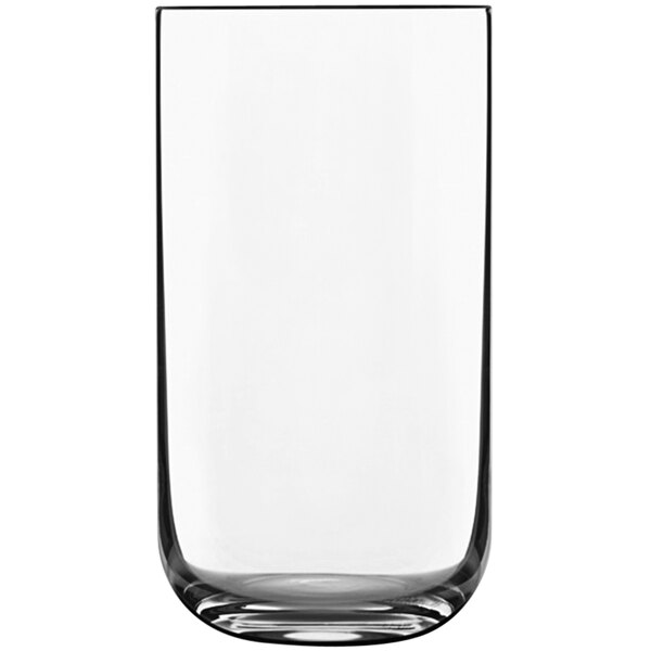 A Luigi Bormioli Sublime long drink glass with a curved edge.