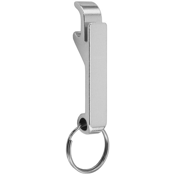 A Franmara silver aluminum bottle opener with a key ring.
