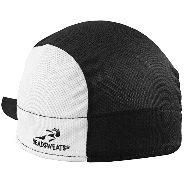 A white Headsweats shorty cap with a black and white pattern.