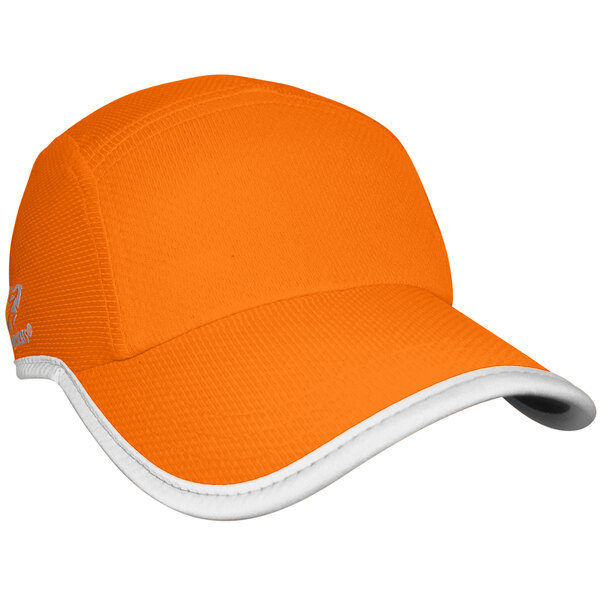 An orange Headsweats cap with white trim.