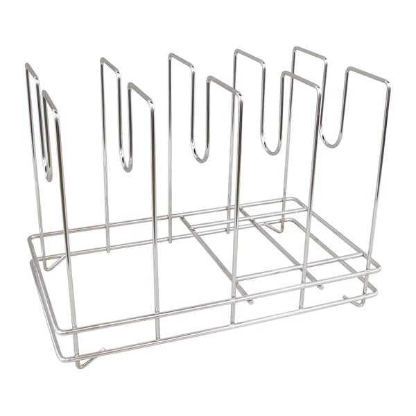 An American Metalcraft metal rack with four pizza screen holders.