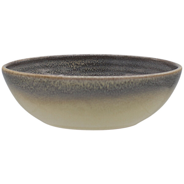 A Dudson Evo stoneware bowl with a brown and white speckled design.
