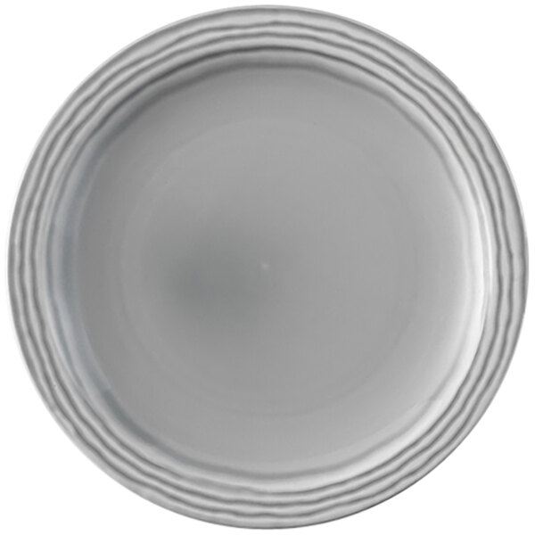 A Dudson Harvest Norse china plate with a thin, grey rim.