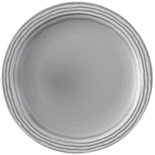 A white Dudson Harvest Norse china plate with a grey embossed rim.