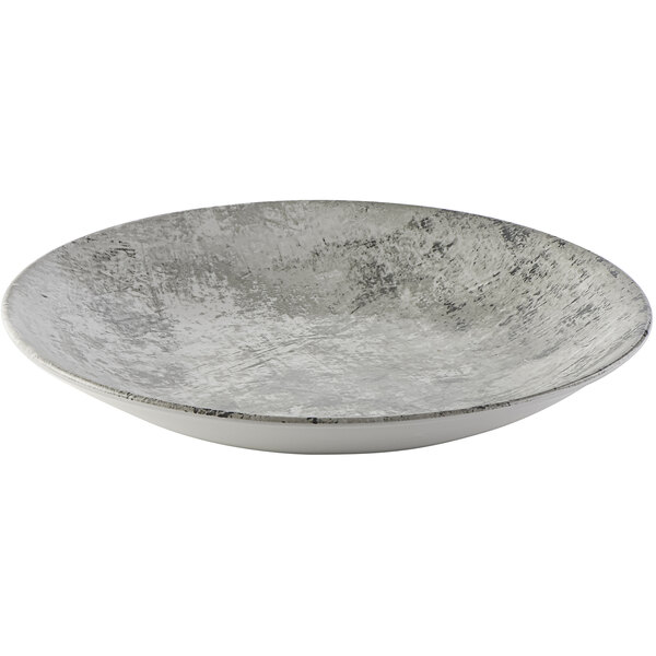 A Dudson Maker's Urban steel grey bowl with a white rim.