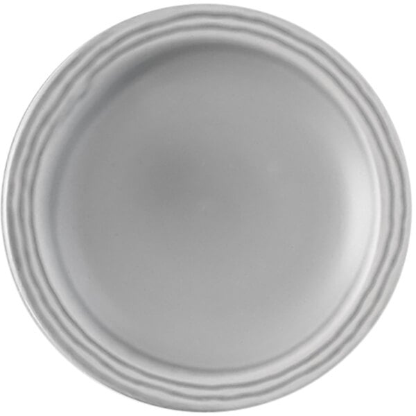 A white Dudson Harvest Norse china plate with a narrow grey rim.