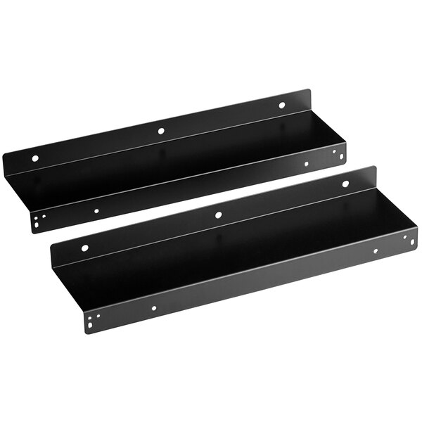 Two black metal shelves with holes for a Star CD3-13x13 cash drawer.