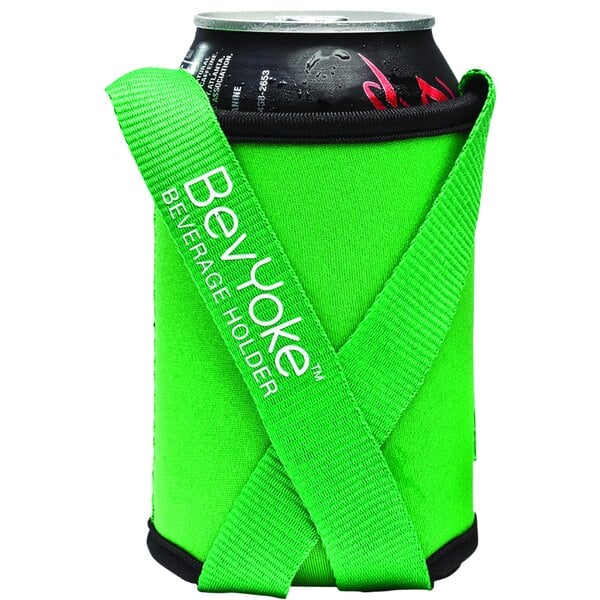 A green Franmara BevYoke can cooler with a strap.