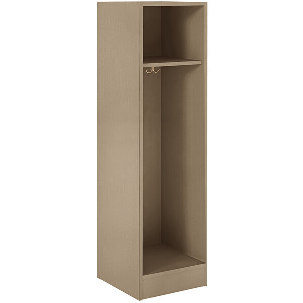 A beige I.D. Systems single storage locker with a shelf on top.