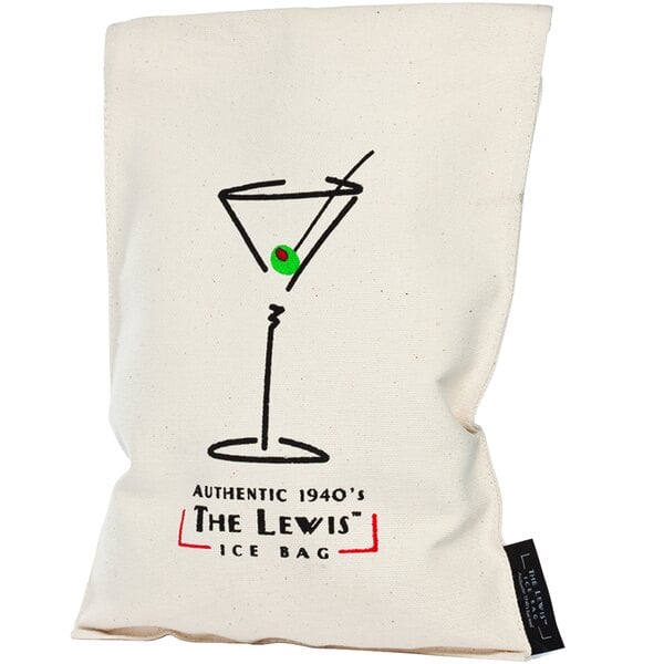 A white Franmara canvas bag with a martini glass on it.