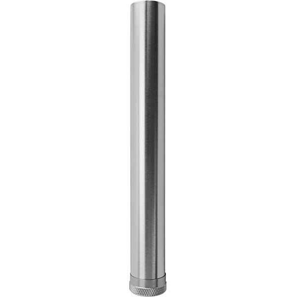 A silver cylindrical aluminum cigar holding tube.