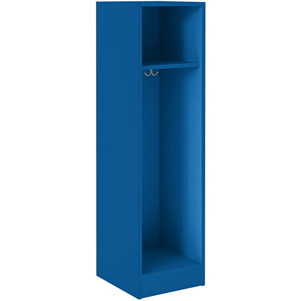 A royal blue I.D. Systems single storage locker with a shelf on top.