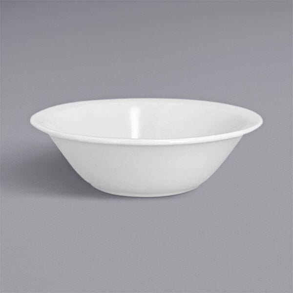 A close up of a RAK Porcelain white cereal bowl.