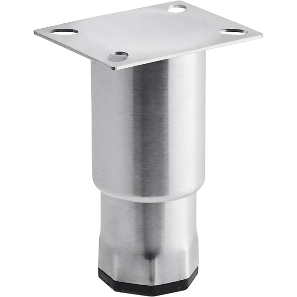 An Avantco silver metal adjustable leg with a square base.
