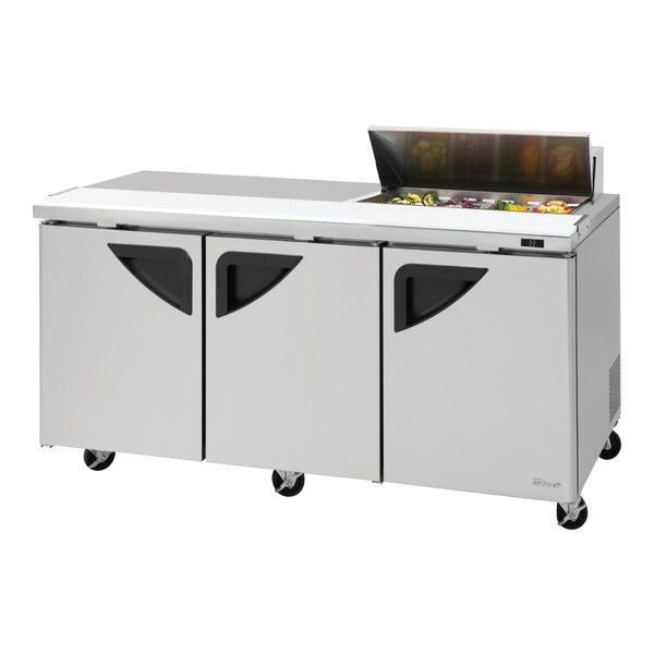 Turbo Air Super Deluxe TST-72SD-08S-N-LW 72" 3 Door Refrigerated Sandwich Prep Table with Left Work Station
