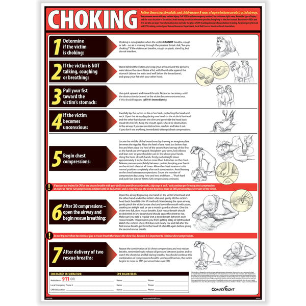 A ComplyRight poster in English with instructions for choking emergencies.