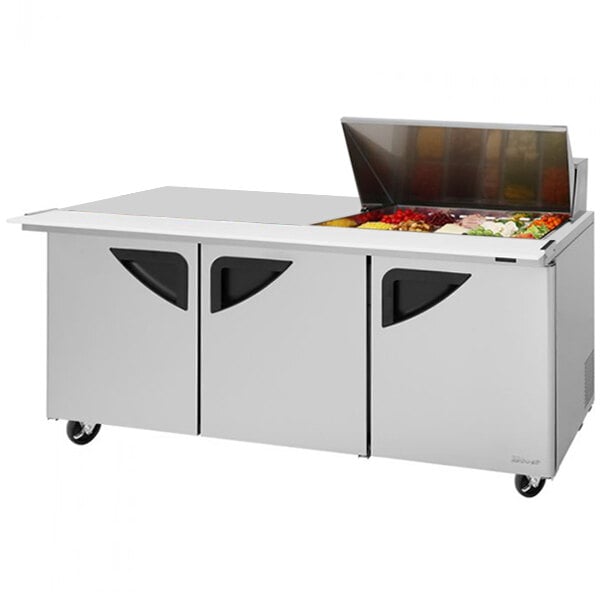 Turbo Air Super Deluxe TST-72SD-15M-N-LW 72" 3 Door Mega Top Refrigerated Sandwich Prep Table with Left Work Station