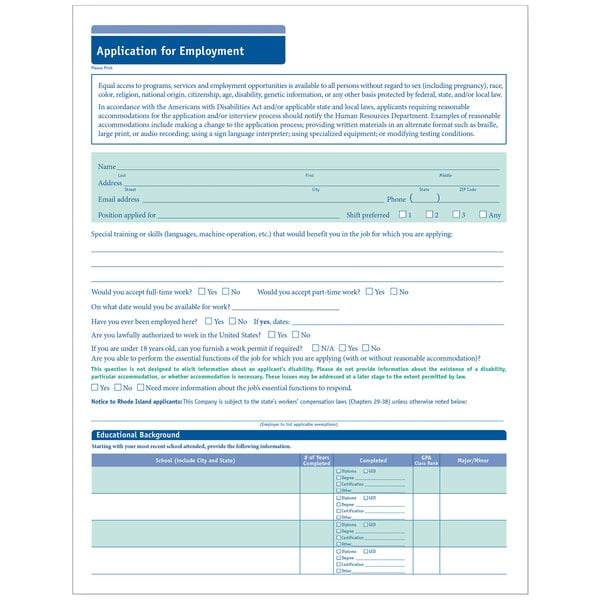 The ComplyRight 50-State Job Application form with text and images.
