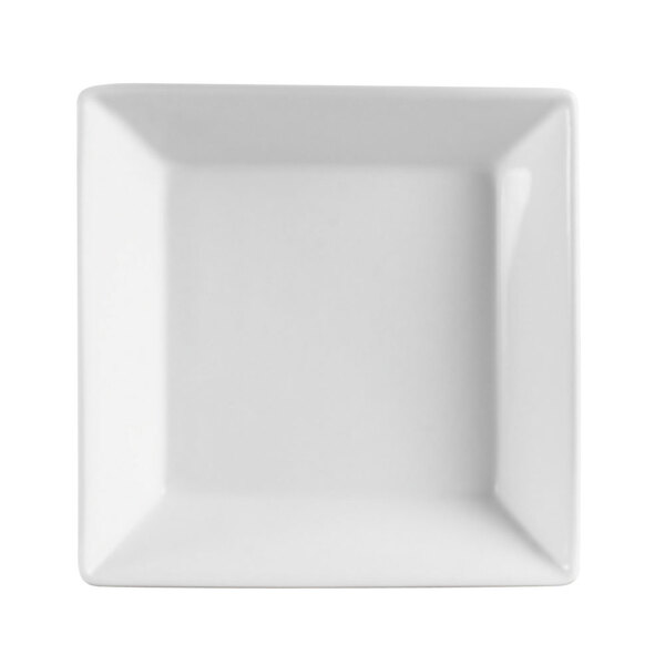 A white square porcelain bowl with a white background.