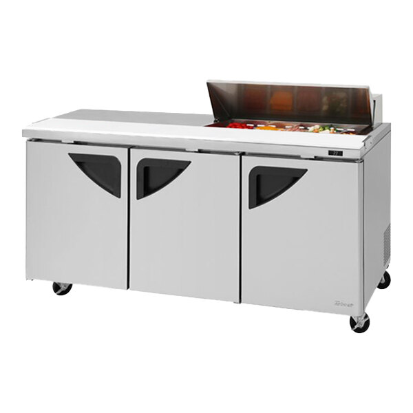 Turbo Air Super Deluxe TST-72SD-10S-N-LW 72" 3 Door Refrigerated Sandwich Prep Table with Left Work Station
