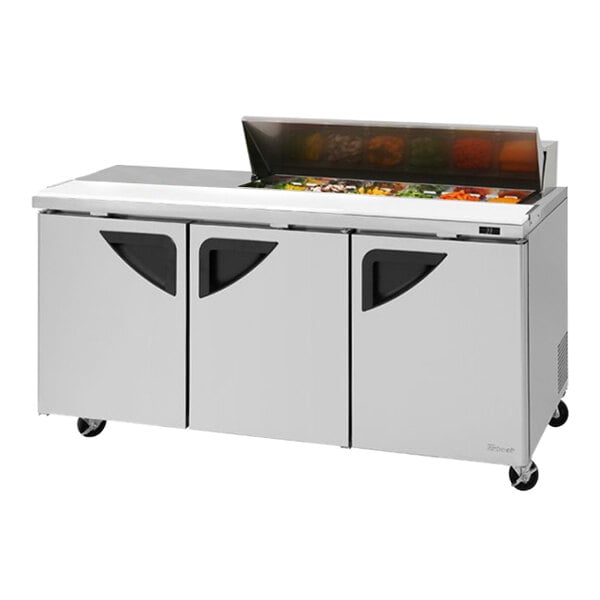 Turbo Air Super Deluxe TST-72SD-12S-N-LW 72" 3 Door Refrigerated Sandwich Prep Table with Left Work Station