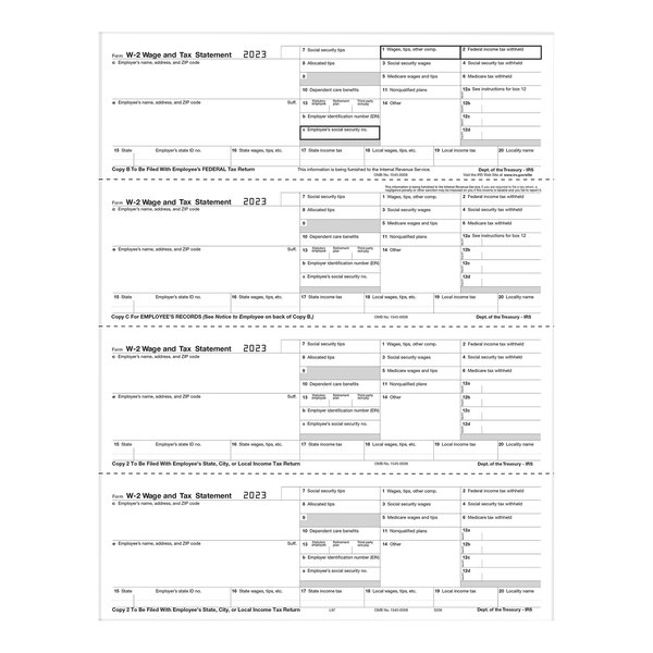 ComplyRight 4-Up Horizontal Format Employee Copies B / C / 2 / 2 of W-2 Tax Forms 520650 - 50/Pack