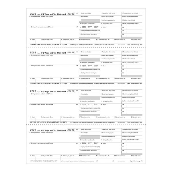 ComplyRight 4-Up Horizontal Format Employer Copies 1 / D of W-2 Tax Forms 540650 - 50/Pack