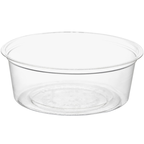 A clear plastic Eco-Products portion cup with a round lid.