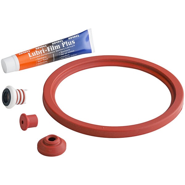 A red rubber seal ring with a tube of lubricant.