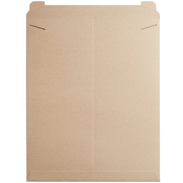 A brown cardboard Lavex Stayflats rigid mailer box with two open sides.
