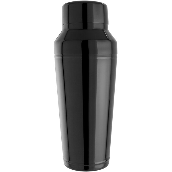 A black cocktail shaker with a lid.