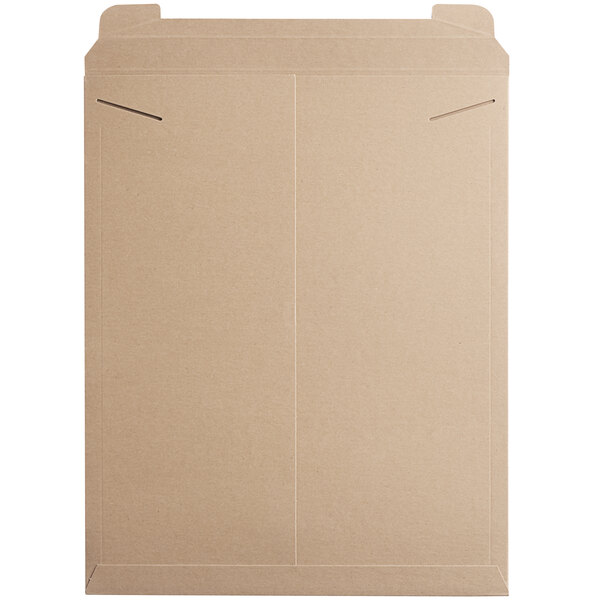 A close up of a brown Lavex Stayflats cardboard mailer box with two tab-locking holes.