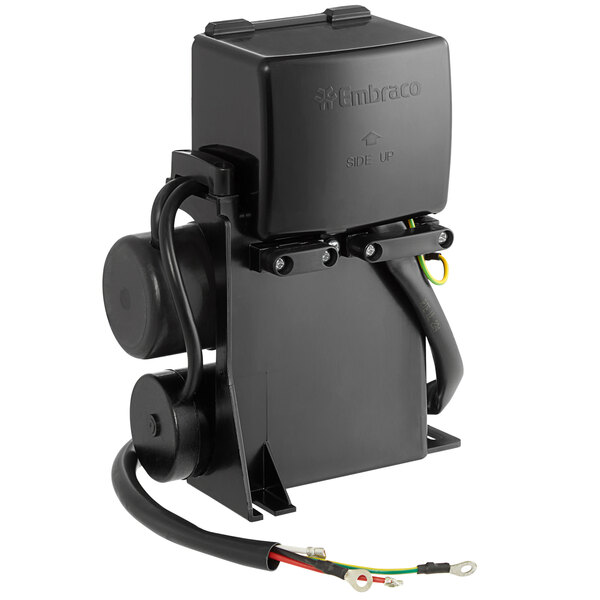A black Narvon air compressor with wires and a hose.