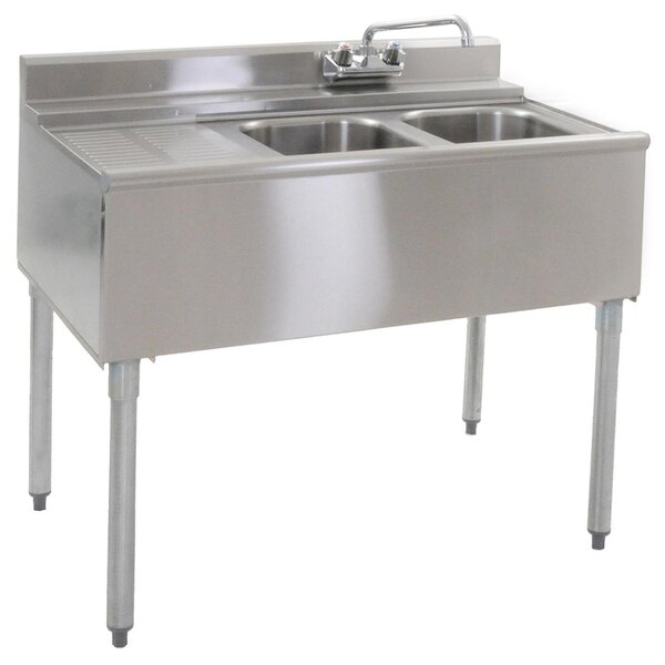 A stainless steel Eagle Group underbar sink with two compartments and left drainboard.
