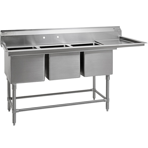 A Eagle Group stainless steel three compartment commercial sink with a right drainboard.