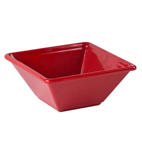 A red square Thunder Group melamine bowl.
