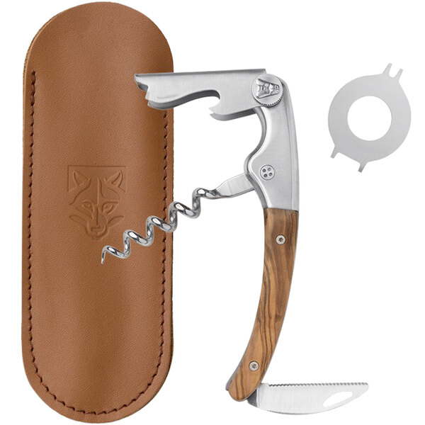 A Clos Laguiole corkscrew with a leather case.