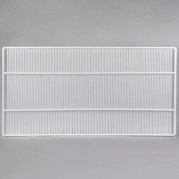 A white wire shelf with a white background.